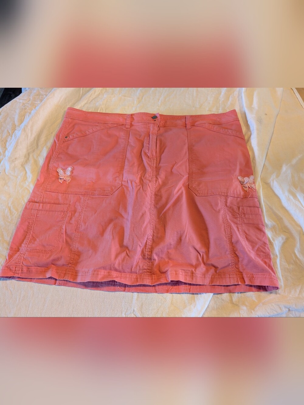 2/20$ Denver Hayes Coral Pink Mini Skirt with Front Pockets And Butterfly